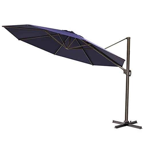 CLOUDFLY 11.5FT Patio Umbrella Round Navy with 360°Rotation 7 Heights Adjustable Aluminum Pole Offset Cantilever Outdoor Umbrella For Garden Swimming Pool