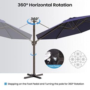 CLOUDFLY 11.5FT Patio Umbrella Round Navy with 360°Rotation 7 Heights Adjustable Aluminum Pole Offset Cantilever Outdoor Umbrella For Garden Swimming Pool