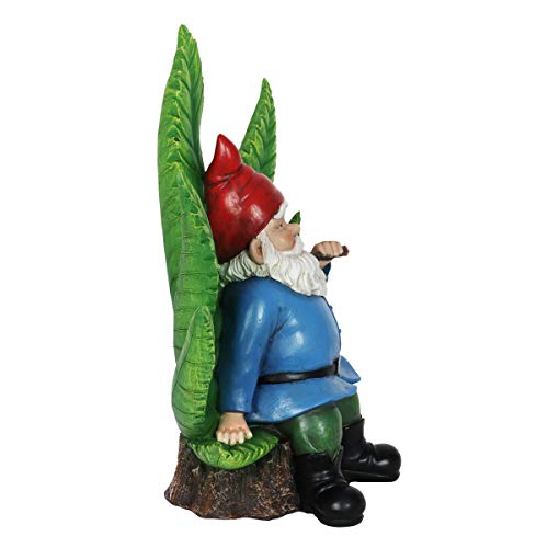 Exhart Smoking Garden Gnome Statue with LED Light-Up Pot Leaf, Battery Powered Timer, Durable Resin Outdoor Decor, Funny Gnomes Yard Art, 11 x 6 x 12 Inch