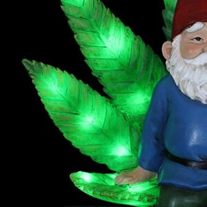 Exhart Smoking Garden Gnome Statue with LED Light-Up Pot Leaf, Battery Powered Timer, Durable Resin Outdoor Decor, Funny Gnomes Yard Art, 11 x 6 x 12 Inch