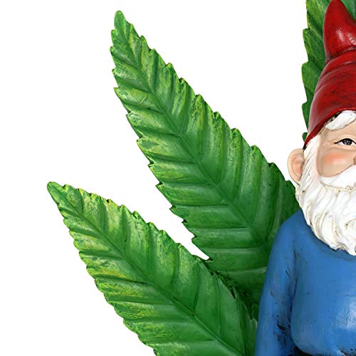 Exhart Smoking Garden Gnome Statue with LED Light-Up Pot Leaf, Battery Powered Timer, Durable Resin Outdoor Decor, Funny Gnomes Yard Art, 11 x 6 x 12 Inch