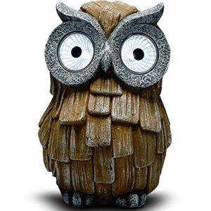 yiosax halloweenowl garden statue with solar light eyes, resin statues and sculptures outdoor garden decor, for patio, lawn, yard | unique housewarming gifts(7.68inch tall）