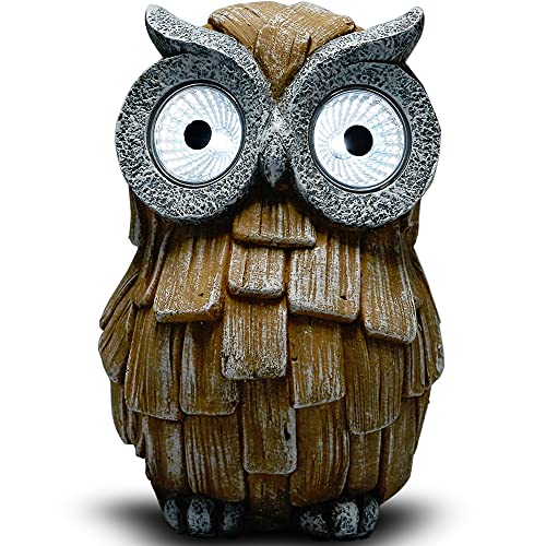 Yiosax HalloweenOwl Garden Statue with Solar Light Eyes, Resin Statues and Sculptures Outdoor Garden Decor, for Patio, Lawn, Yard | Unique Housewarming Gifts(7.68inch Tall）