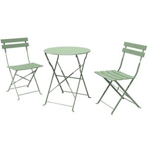 grand patio 3pc metal folding bistro set, 2 chairs and 1 table, weather-resistant outdoor/indoor conversation set for patio, yard, garden-pea green