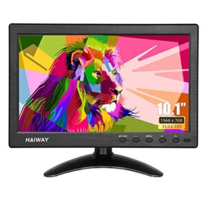 haiway 10.1 inch security monitor, 1366×768 resolution small hdmi monitor small portable monitor with remote control with built-in dual speakers hdmi vga bnc usb input for gaming cctv raspberry pi pc