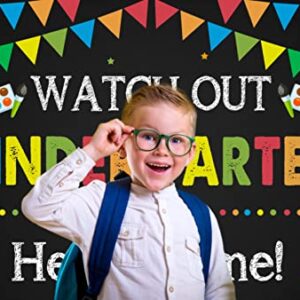 Aperturee Kindergarten Back to School Backdrop 7x5ft Watch Out Here I Come First Day of School Preschool Photography Background Kids Classroom Party Decoration Supplies Banner Photo Booth Studio Prop