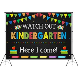 Aperturee Kindergarten Back to School Backdrop 7x5ft Watch Out Here I Come First Day of School Preschool Photography Background Kids Classroom Party Decoration Supplies Banner Photo Booth Studio Prop