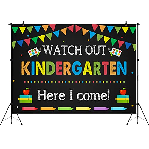 Aperturee Kindergarten Back to School Backdrop 7x5ft Watch Out Here I Come First Day of School Preschool Photography Background Kids Classroom Party Decoration Supplies Banner Photo Booth Studio Prop