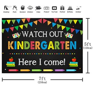 Aperturee Kindergarten Back to School Backdrop 7x5ft Watch Out Here I Come First Day of School Preschool Photography Background Kids Classroom Party Decoration Supplies Banner Photo Booth Studio Prop