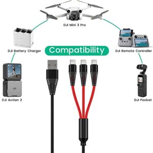 Charger for DJI Mini 3 Pro, Mavic 3, Air 2S, Avata Drone, 3-in-1 3A Fast Charging Cable USB C Cord with Adapter for DJI FPV Remote Controller Motion Controller Battery Accessories, 4ft