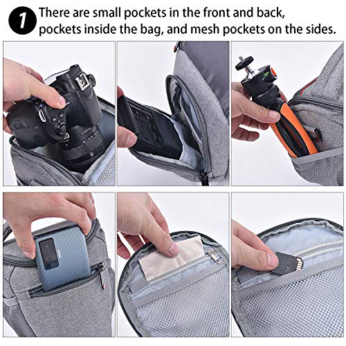 FOSOTO Compact DSLR Camera Bag Shoulder Crossbody Case Compatible for Canon EOS Rebel T6 T7 T8i T100 SL3 XTi 4000D 2000D Nikon D5600 D3400 D3500 Pentax K-70 Olympus E-M10 with Waterproof Rain Cover