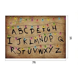 Lofaris Stranger Backdrops for Photography Rustic Alphabet Colorful Lights Background Kids Birthday Party Decorations Supplies Cake Table Banner Photo Booth Props Cake Table Banner