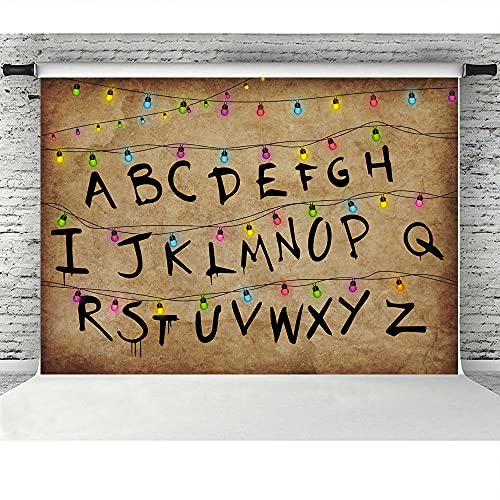 Lofaris Stranger Backdrops for Photography Rustic Alphabet Colorful Lights Background Kids Birthday Party Decorations Supplies Cake Table Banner Photo Booth Props Cake Table Banner