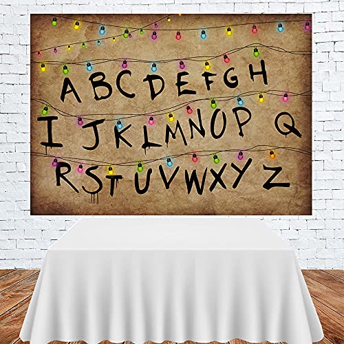 Lofaris Stranger Backdrops for Photography Rustic Alphabet Colorful Lights Background Kids Birthday Party Decorations Supplies Cake Table Banner Photo Booth Props Cake Table Banner