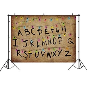 Lofaris Stranger Backdrops for Photography Rustic Alphabet Colorful Lights Background Kids Birthday Party Decorations Supplies Cake Table Banner Photo Booth Props Cake Table Banner