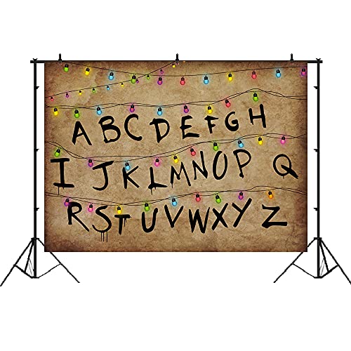 Lofaris Stranger Backdrops for Photography Rustic Alphabet Colorful Lights Background Kids Birthday Party Decorations Supplies Cake Table Banner Photo Booth Props Cake Table Banner