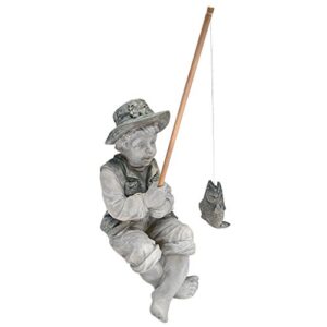 design toscano ng32122 frederic the little fisherman of avignon boy fishing garden statue, 6.5″d x 9.5″w x 15″h, two tone stone