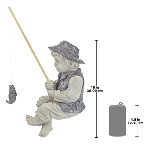 Design Toscano NG32122 Frederic The Little Fisherman of Avignon Boy Fishing Garden Statue, 6.5"D x 9.5"W x 15"H, two tone stone