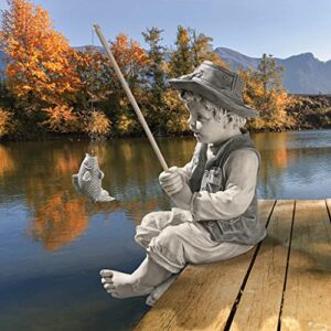 Design Toscano NG32122 Frederic The Little Fisherman of Avignon Boy Fishing Garden Statue, 6.5"D x 9.5"W x 15"H, two tone stone