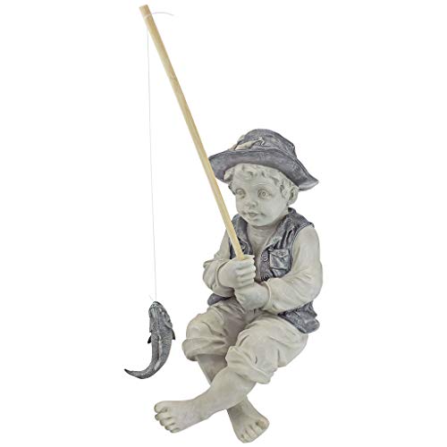 Design Toscano NG32122 Frederic The Little Fisherman of Avignon Boy Fishing Garden Statue, 6.5"D x 9.5"W x 15"H, two tone stone