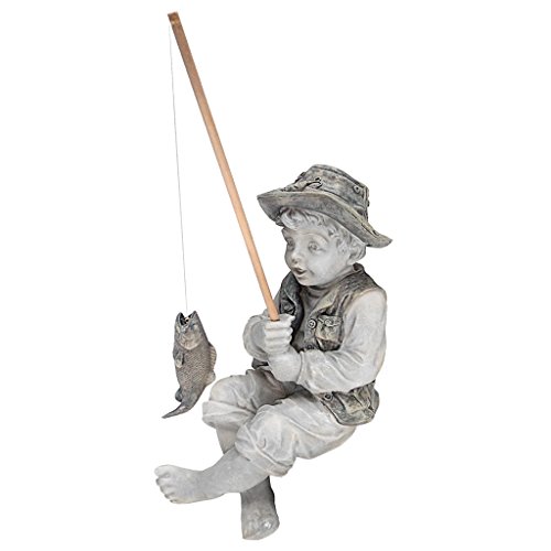 Design Toscano NG32122 Frederic The Little Fisherman of Avignon Boy Fishing Garden Statue, 6.5"D x 9.5"W x 15"H, two tone stone