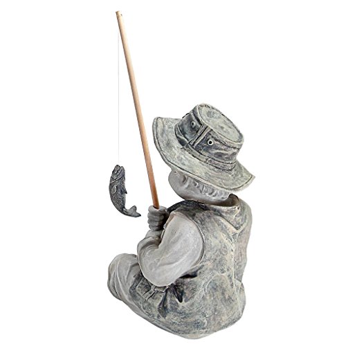 Design Toscano NG32122 Frederic The Little Fisherman of Avignon Boy Fishing Garden Statue, 6.5"D x 9.5"W x 15"H, two tone stone