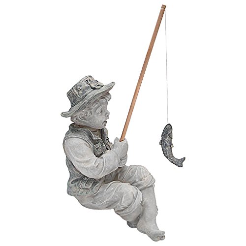 Design Toscano NG32122 Frederic The Little Fisherman of Avignon Boy Fishing Garden Statue, 6.5"D x 9.5"W x 15"H, two tone stone