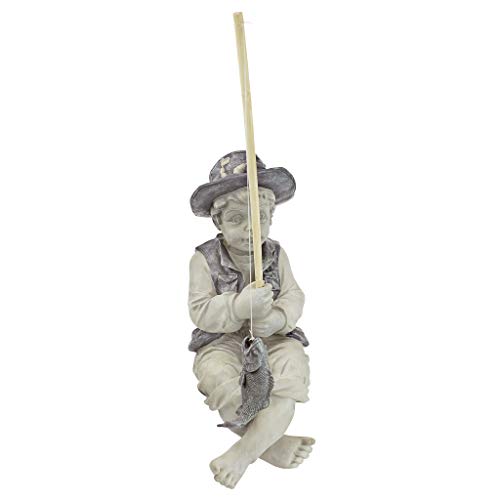 Design Toscano NG32122 Frederic The Little Fisherman of Avignon Boy Fishing Garden Statue, 6.5"D x 9.5"W x 15"H, two tone stone