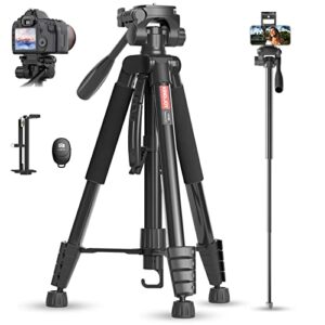 kingjoy 75″ camera tripod for canon nikon cell phone aluminum monopod tripod with remote shutter phone mount and carry bag max load 11lb