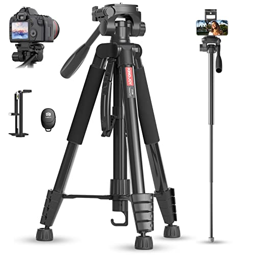 KINGJOY 75" Camera Tripod for Canon Nikon Cell Phone Aluminum Monopod Tripod with Remote Shutter Phone Mount and Carry Bag Max Load 11LB