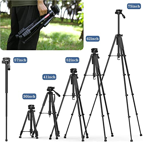 KINGJOY 75" Camera Tripod for Canon Nikon Cell Phone Aluminum Monopod Tripod with Remote Shutter Phone Mount and Carry Bag Max Load 11LB