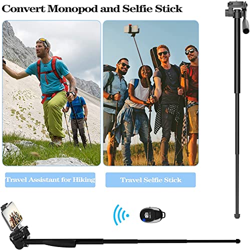 KINGJOY 75" Camera Tripod for Canon Nikon Cell Phone Aluminum Monopod Tripod with Remote Shutter Phone Mount and Carry Bag Max Load 11LB