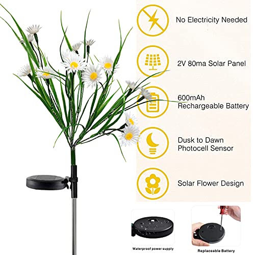 AMZSTAR Solar Lawn Light Flower Light 2 Pack 28LED Daisy Solar Garden Light,Outdoor Decoration Stake Lights,Waterproof Solar Landscape Light Statue lamp Garden Stakes Decorative,Lawn (White)