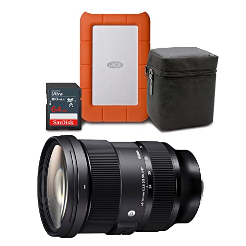 Sigma 24-70mm f/2.8 DG DN Art Zoom Full Frame Compatible with Sony E-Mount Lens with LaCie Rugged Mini 1TB Hard Drive and 64GB SD Card Bundle (3 Items)