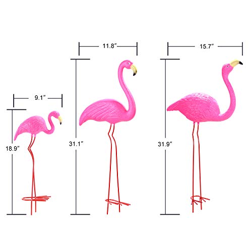Ohuhu Family Flamingo Yard Ornaments, Set of 3 (32", 31", 19") Bright Pink Flamingos Ornaments with Metal Feet Stakes for Garden Yard Patio Party Decoration, Outdoor Decor Gardening Gift