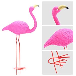 Ohuhu Family Flamingo Yard Ornaments, Set of 3 (32", 31", 19") Bright Pink Flamingos Ornaments with Metal Feet Stakes for Garden Yard Patio Party Decoration, Outdoor Decor Gardening Gift