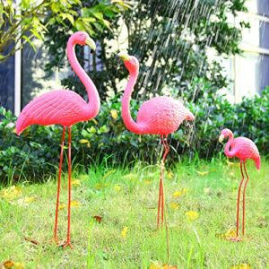 Ohuhu Family Flamingo Yard Ornaments, Set of 3 (32", 31", 19") Bright Pink Flamingos Ornaments with Metal Feet Stakes for Garden Yard Patio Party Decoration, Outdoor Decor Gardening Gift