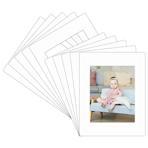 Golden State Art, Pack of 10 11x14 White Picture Mats with White Core Bevel Cut for 8x10 Pictures