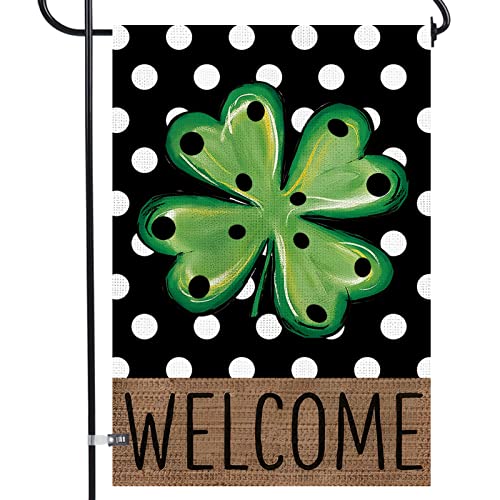 HOMFREEST Welcome St Patricks Day Garden Flag 12x18 Inch Vertical Double Sided Green Shamrock Clover Polka Dot Yard Flag Outside Small Holiday Yard Decor House Decorations for Porch Patio