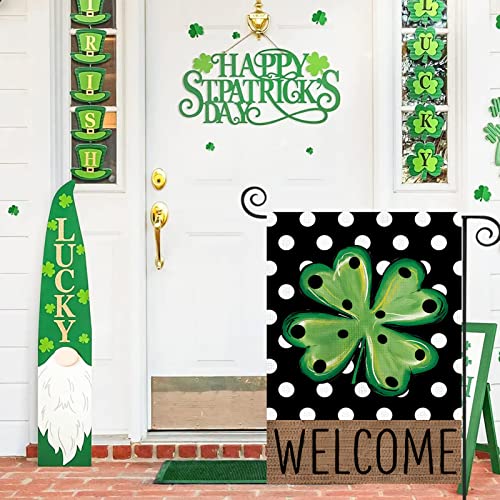 HOMFREEST Welcome St Patricks Day Garden Flag 12x18 Inch Vertical Double Sided Green Shamrock Clover Polka Dot Yard Flag Outside Small Holiday Yard Decor House Decorations for Porch Patio