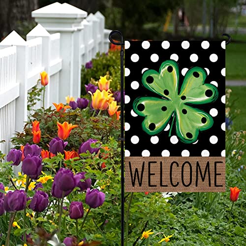 HOMFREEST Welcome St Patricks Day Garden Flag 12x18 Inch Vertical Double Sided Green Shamrock Clover Polka Dot Yard Flag Outside Small Holiday Yard Decor House Decorations for Porch Patio