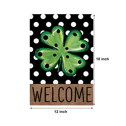 HOMFREEST Welcome St Patricks Day Garden Flag 12x18 Inch Vertical Double Sided Green Shamrock Clover Polka Dot Yard Flag Outside Small Holiday Yard Decor House Decorations for Porch Patio