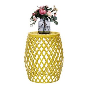 adeco hatched diamond pattern, for indoor outdoor home garden accent round iron metal stool side end table plant stand chair, yellow