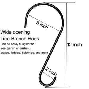 DINGEE Tree Branch Hook,12 Inch Large S Hooks for Hanging Plants,Black Metal Long S Hooks for Bird Feeder,6 Pack Heavy Duty S Hooks for Bird House,Baskets, Lanterns,Garden,Patio,Indoor Outdoor