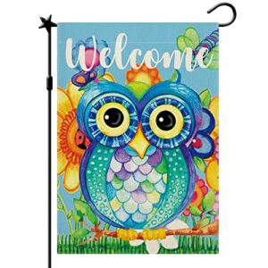 cmegke owl garden flag, summer spring owl bird garden flags, cute owl flags spring summer rustic vertical double sided burlap cute owl home holiday party farmhouse vintage yard lawn outside decorations 12.5 x 18 in