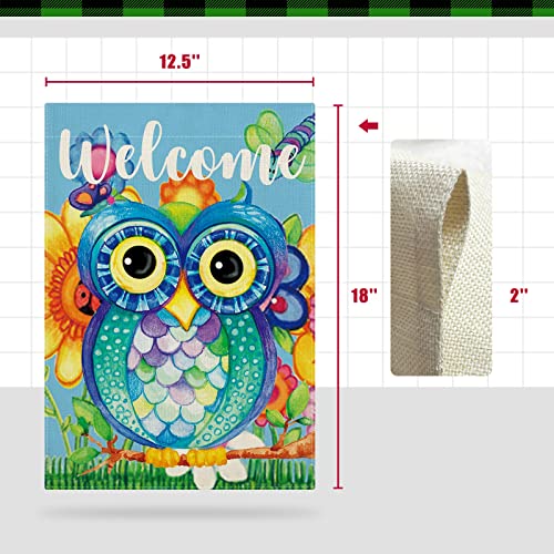 CMEGKE Owl Garden Flag, Summer Spring Owl Bird Garden Flags, Cute Owl Flags Spring Summer Rustic Vertical Double Sided Burlap Cute Owl Home Holiday Party Farmhouse Vintage Yard Lawn Outside Decorations 12.5 x 18 In
