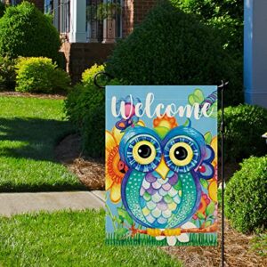 CMEGKE Owl Garden Flag, Summer Spring Owl Bird Garden Flags, Cute Owl Flags Spring Summer Rustic Vertical Double Sided Burlap Cute Owl Home Holiday Party Farmhouse Vintage Yard Lawn Outside Decorations 12.5 x 18 In