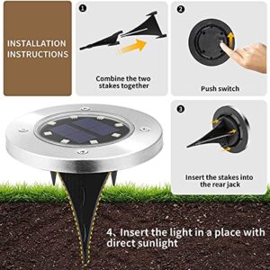 niftynifty Solar Ground Lights Outdoor Waterproof 12 Pack 8 Led Warm Bright Garden Disc Lights Solar Ground Light Powered Lighting Flat Solar Lights for Garden and Landscape Outdoor Inground Lights