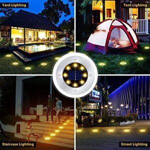 niftynifty Solar Ground Lights Outdoor Waterproof 12 Pack 8 Led Warm Bright Garden Disc Lights Solar Ground Light Powered Lighting Flat Solar Lights for Garden and Landscape Outdoor Inground Lights