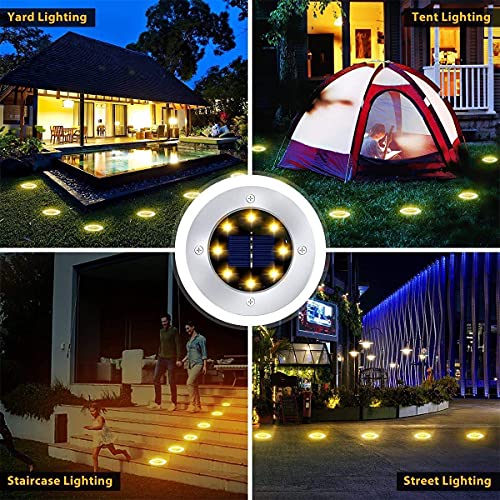 niftynifty Solar Ground Lights Outdoor Waterproof 12 Pack 8 Led Warm Bright Garden Disc Lights Solar Ground Light Powered Lighting Flat Solar Lights for Garden and Landscape Outdoor Inground Lights